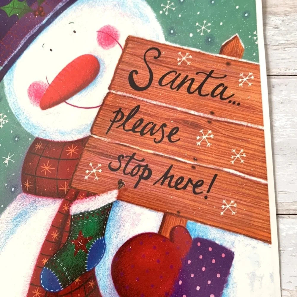 Christmas Window Decal Snowman Santa Please Stop Here Sticker NEW 15x11in